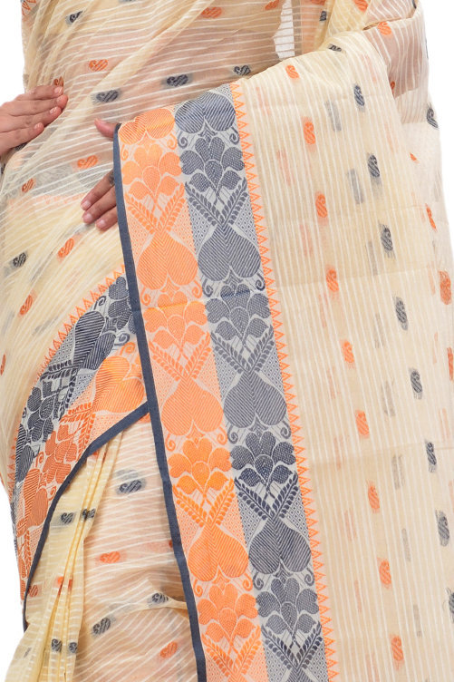 Gray Golden Pure Cotton Aged_Women Tant Saree (403)